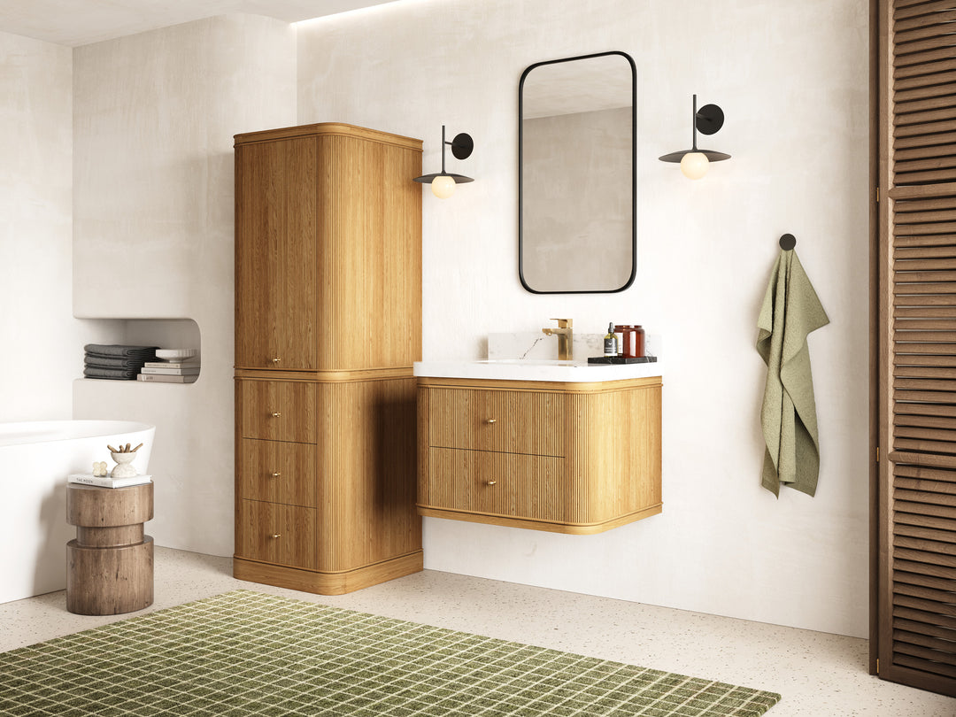Hampton Floating Teak 30 in. W x 22 in. D Single Sink Bathroom Vanity with Countertop - Side View