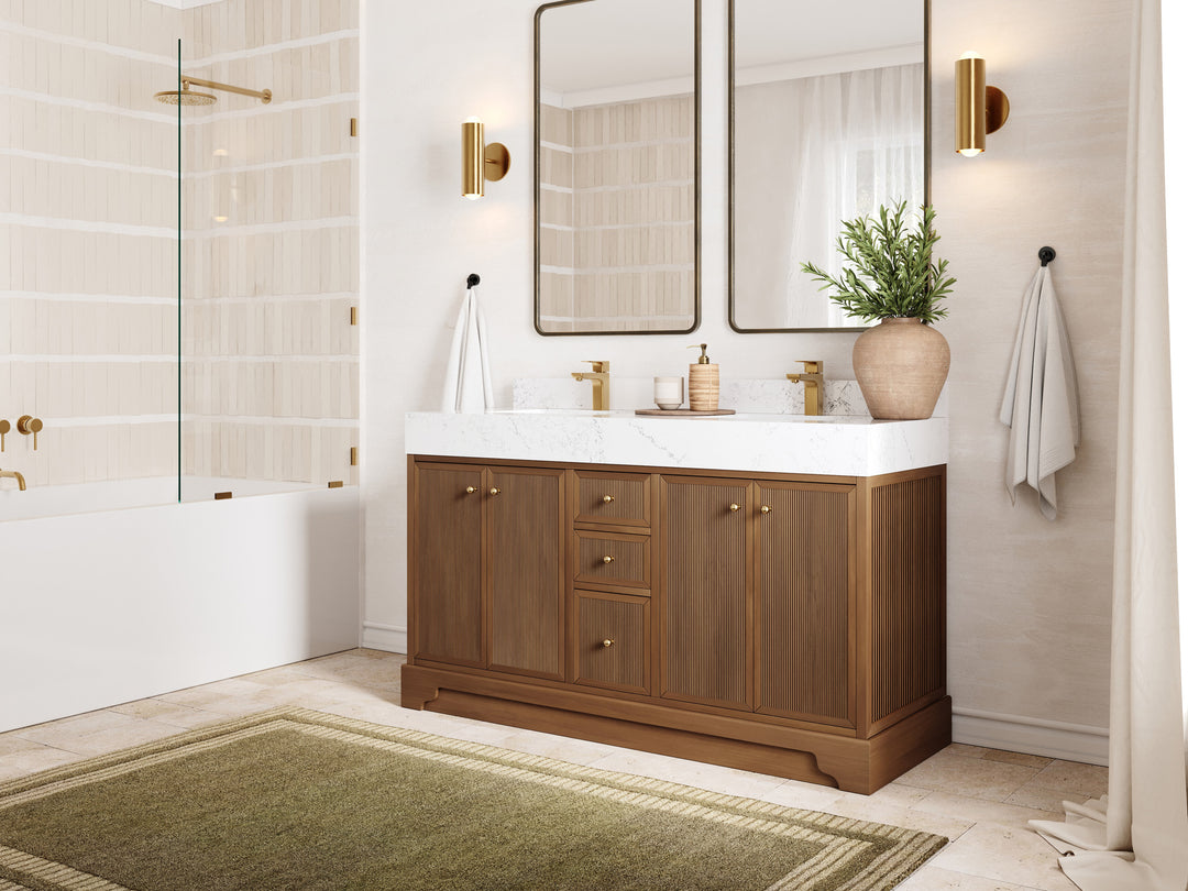 Manhattan Teak Wood 60 in. W x 22 in. D Double Sink Bathroom Vanity
