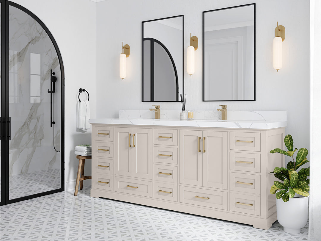 Boston 84 in. W x 22 in. D Double Sink Bathroom Vanity in Fine Grain with Countertop - Side View