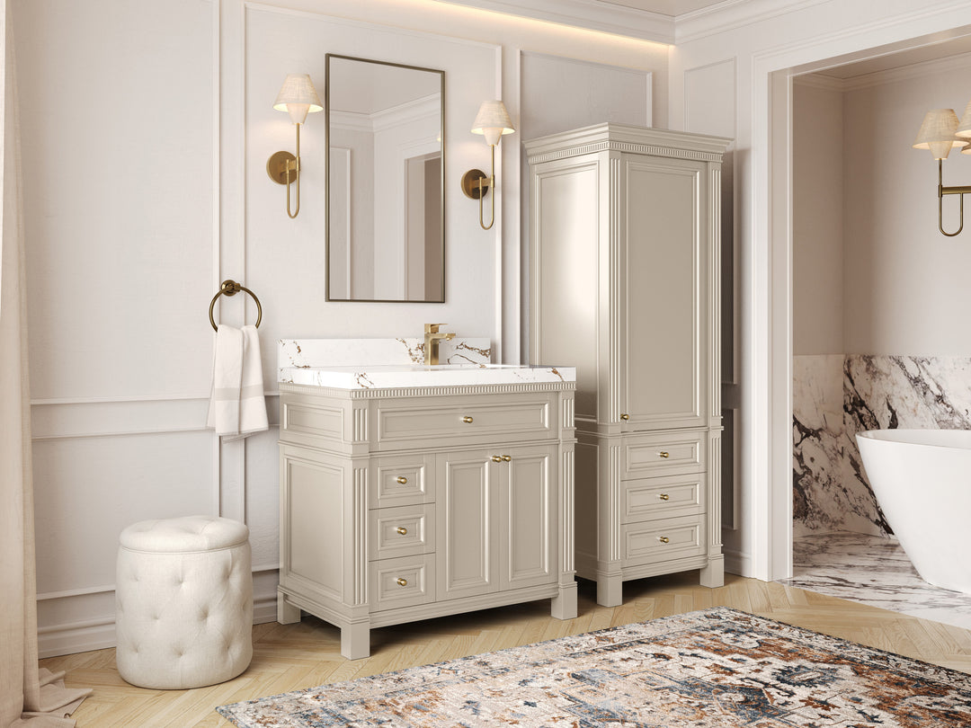 Paris 36 in. W x 22 in. D Right Offset Sink Bathroom Vanity in  Fine Grain with Countertop - Side View 