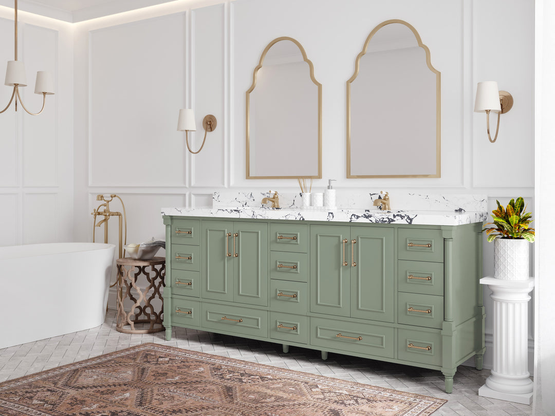 Aberdeen 80 in. W x 22 in. D Double Sink Bathroom Vanity in Evergreen with countertop - Side View