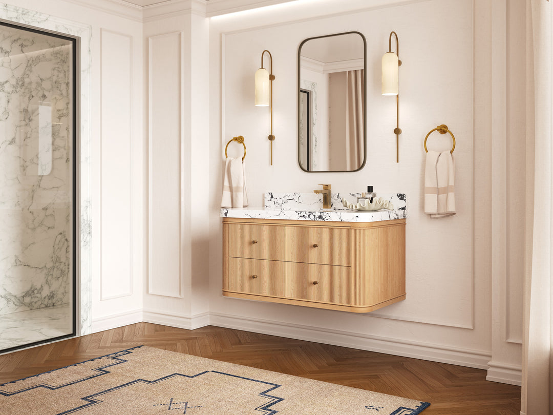 Hampton Floating White Oak 42 in. W x 22 in. D Single Sink Bathroom Vanity with Countertop - Side View