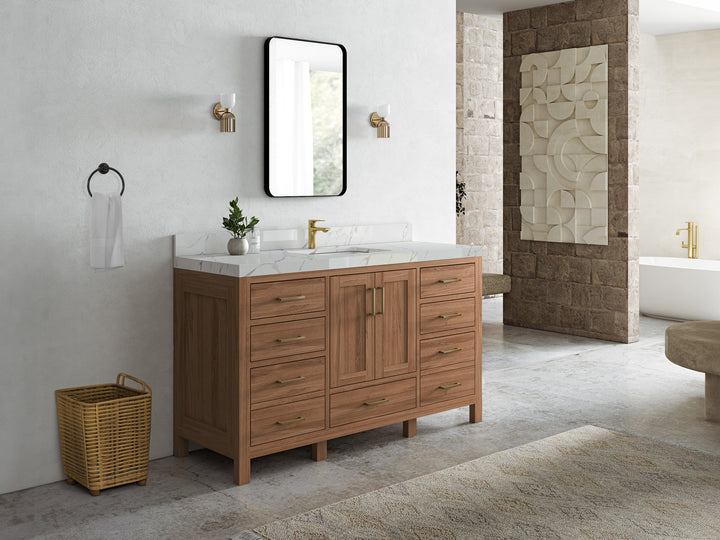 Malibu Teak Wood 60 in. W x 22 in. D Single Sink Bathroom Vanity - photo 2