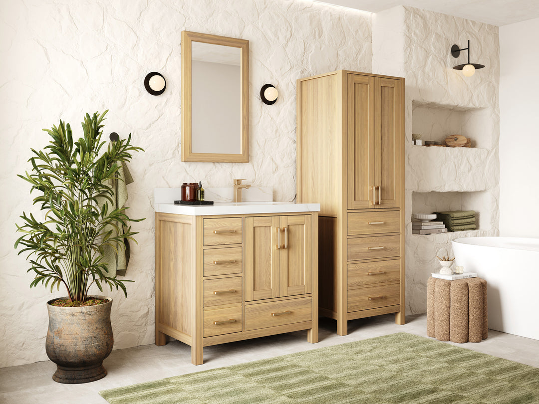 Malibu White Oak 36 in. W x 22 in. D Right Offset Sink Bathroom Vanity