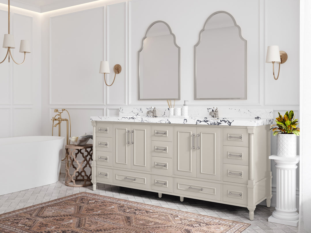 Aberdeen 80 in. W x 22 in. D Double Sink Bathroom Vanity in Fine Grain with countertop - Side View
