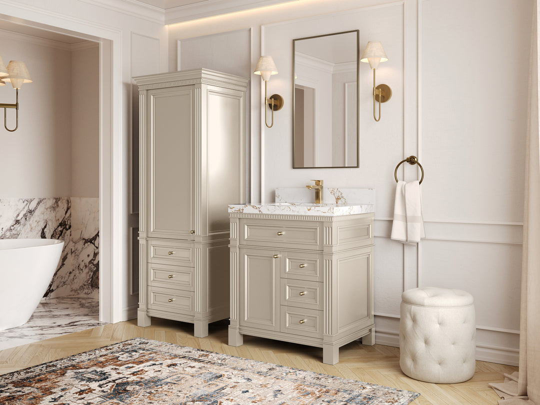 Paris 30 in. W x 22 in. D Single Sink Bathroom Vanity in Fine Grain  with Countertop - Side View 