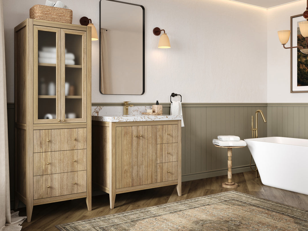 Atlanta Teak Wood 36 in. W x 22 in. D Center Sink Bathroom Vanity