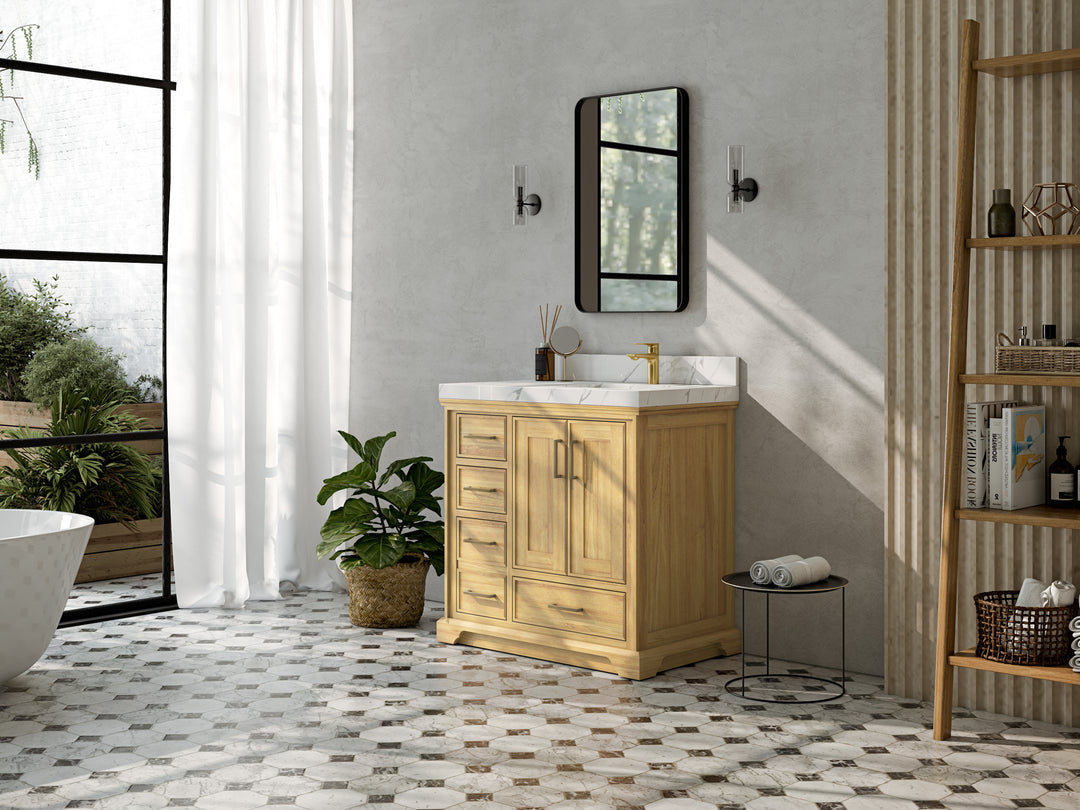 Charlotte 36 in. W x 22 in. D Right Offset Sink Bathroom Teak Wood Vanity
