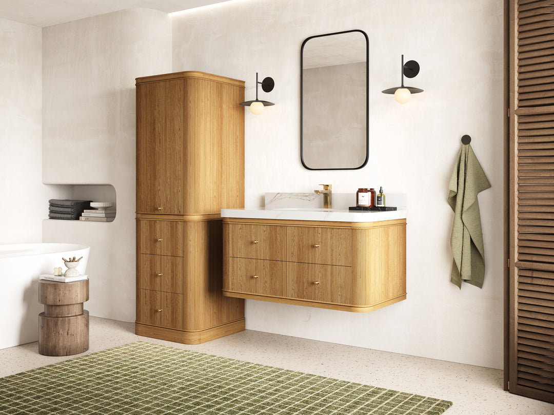 Hampton Floating Teak 42 in. W x 22 in. D Single Sink Bathroom Vanity with Countertop - Side View