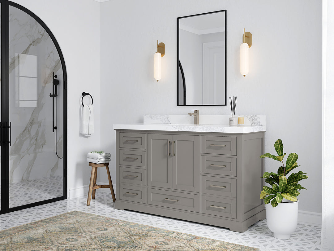 Boston 60 in. W x 22 in. D Single Sink Bathroom Vanity in Elephant Skin Gray with Countertop - Side View