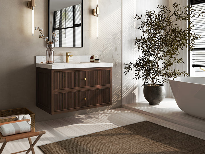 Sonoma Floating Teak 36 in. W x 22 in. D Center Sink Bathroom Vanity - photo 2