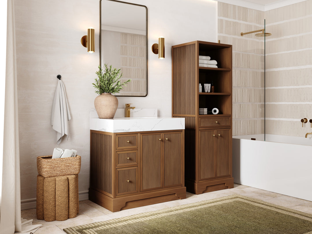 Manhattan Teak Wood 36 in. W x 22 in. D Center Sink Bathroom Vanity