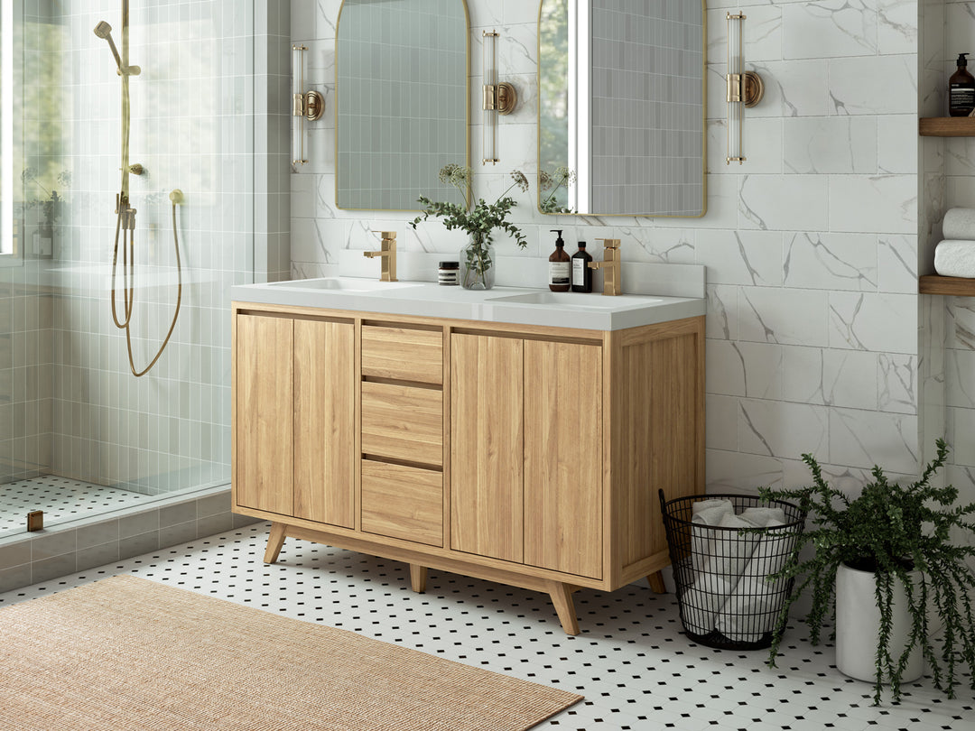 Madison Teak Wood 60 in. W x 22 in. D Double Sink Bathroom Vanity