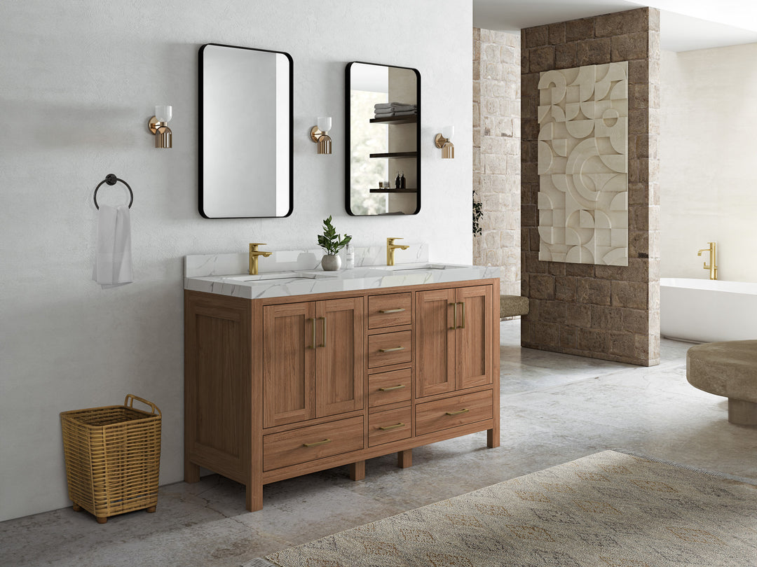 Malibu Teak Wood 60 in. W x 22 in. D Double Sink Bathroom Vanity
