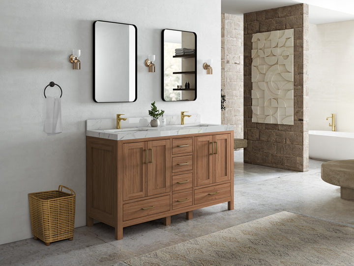 Malibu Teak Wood 60 in. W x 22 in. D Double Sink Bathroom Vanity - photo 2