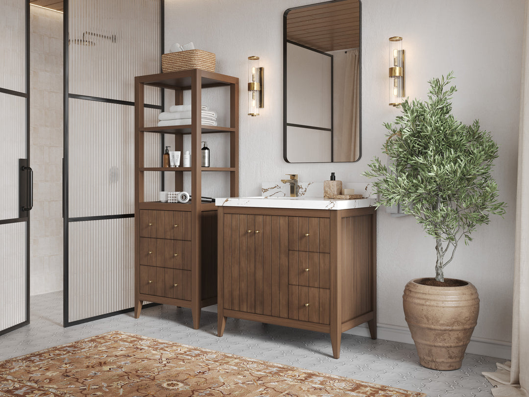 Atlanta Teak Wood 36 in. W x 22 in. D Left Offset Sink Bathroom Vanity
