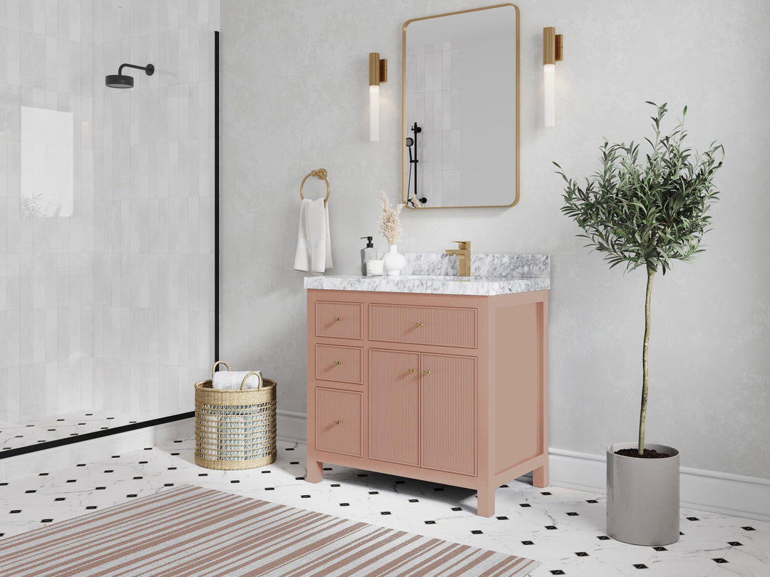Sonoma 36 in. W x 22 in. D Right Offset Sink Bathroom Vanity in Warm Terracotta with countertop - Side View