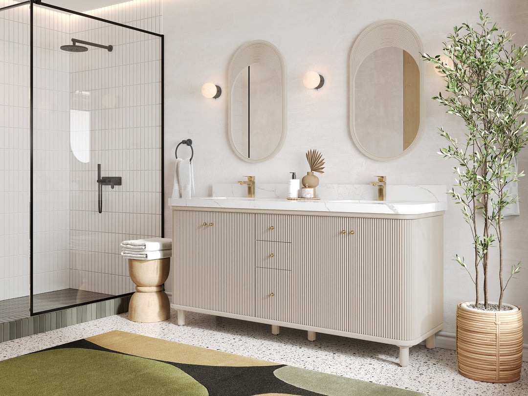 Miami 60 in. W x 22 in. D Double Sink Bathroom Vanity in Fine Grain with Countertop - Side View