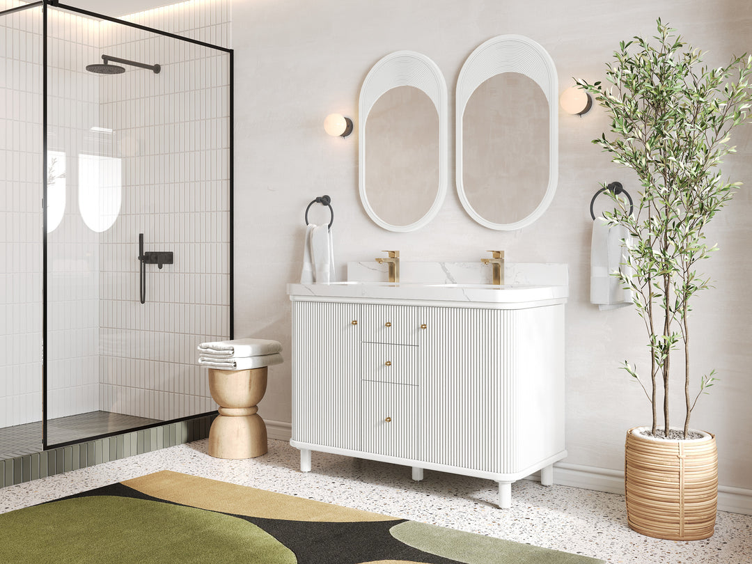 Miami 48 in. W x 22 in. D Double Sink Bathroom Vanity in White with Countertop - Side View