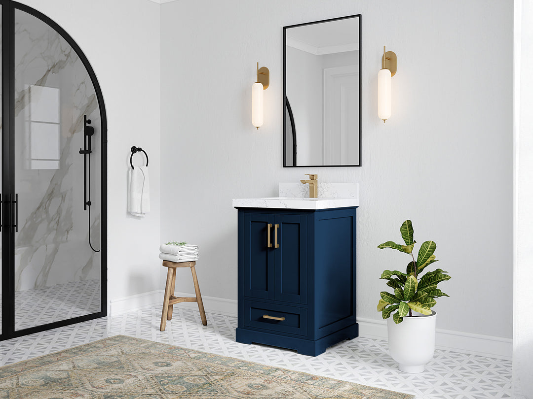 Boston 24 in. W x 22 in. D Single Sink Bathroom Vanity in Navy Blue with Countertop - Side View