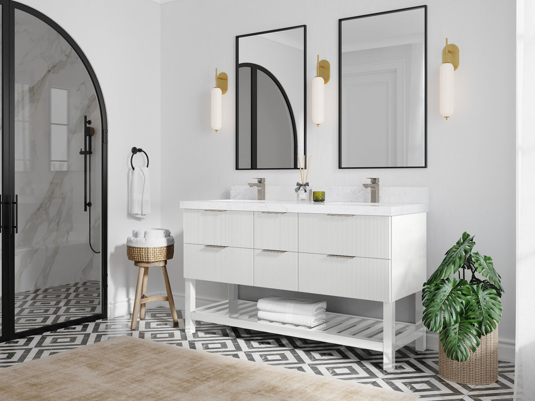 Catalina 60 in. W x 22 in. D Double Sink Bathroom Vanity in White with Countertop - Side View