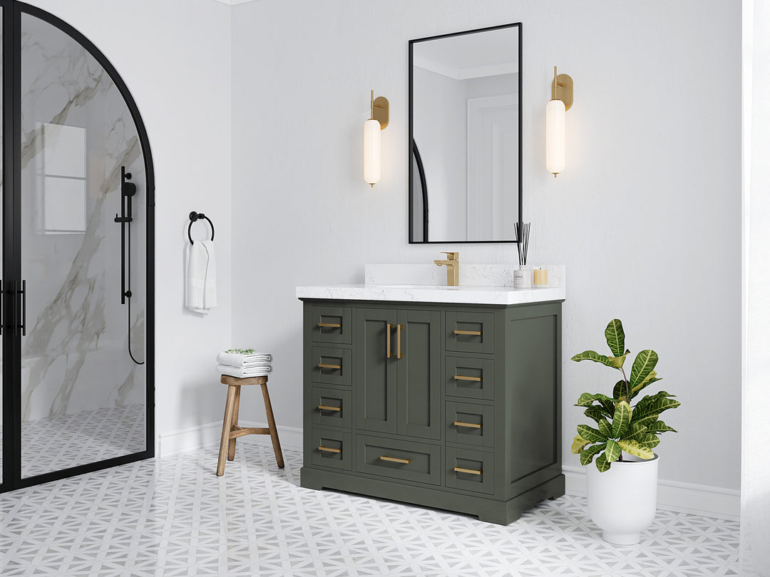 Boston 42 in. W x 22 in. D Single Sink Bathroom Vanity in Pewter Green with Countertop - Side View