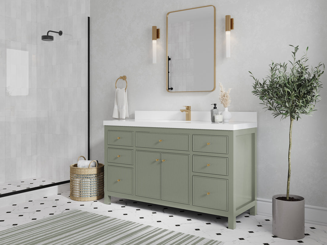 Sonoma 60 in W x 22 in D Free Standing Reeded Single Sink Bathroom Vanity