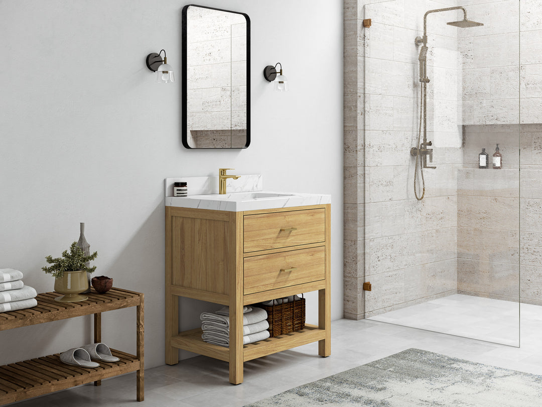Parker Teak  30 in. W x 22 in. D Single Sink Bathroom Vanity in Light Natural  with Countertop - Side View 