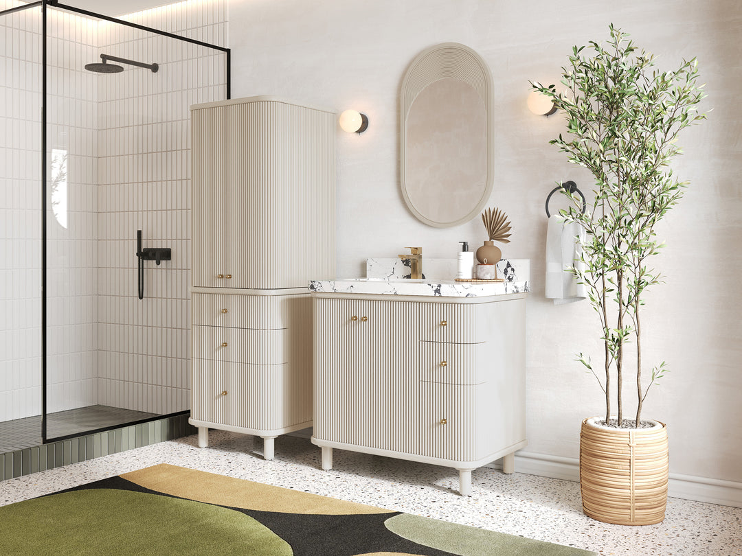Miami 36 in. W x 22 in. D Left Offset Sink Bathroom Vanity in Fine Grain with Countertop - Side View