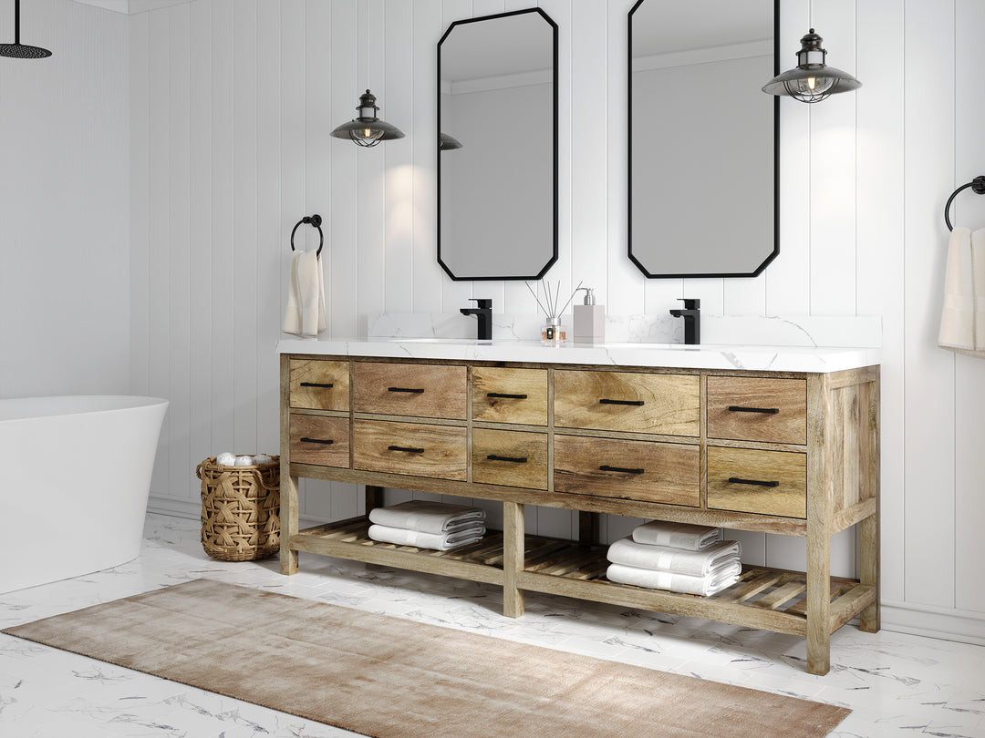 Parker Mango Wood 84 in. W x 22 in. D Double Sink Bathroom vanity with