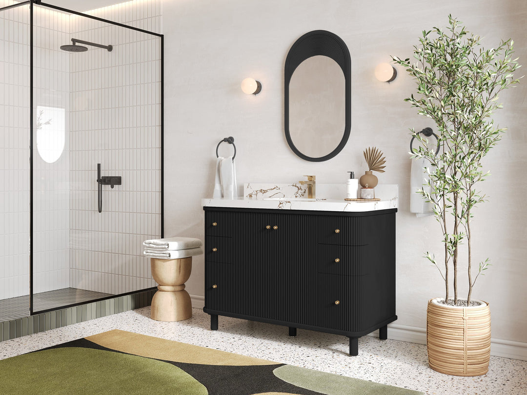 Miami 48 in. W x 22 in. D Single Sink Bathroom Vanity in Black with Countertop - Side View