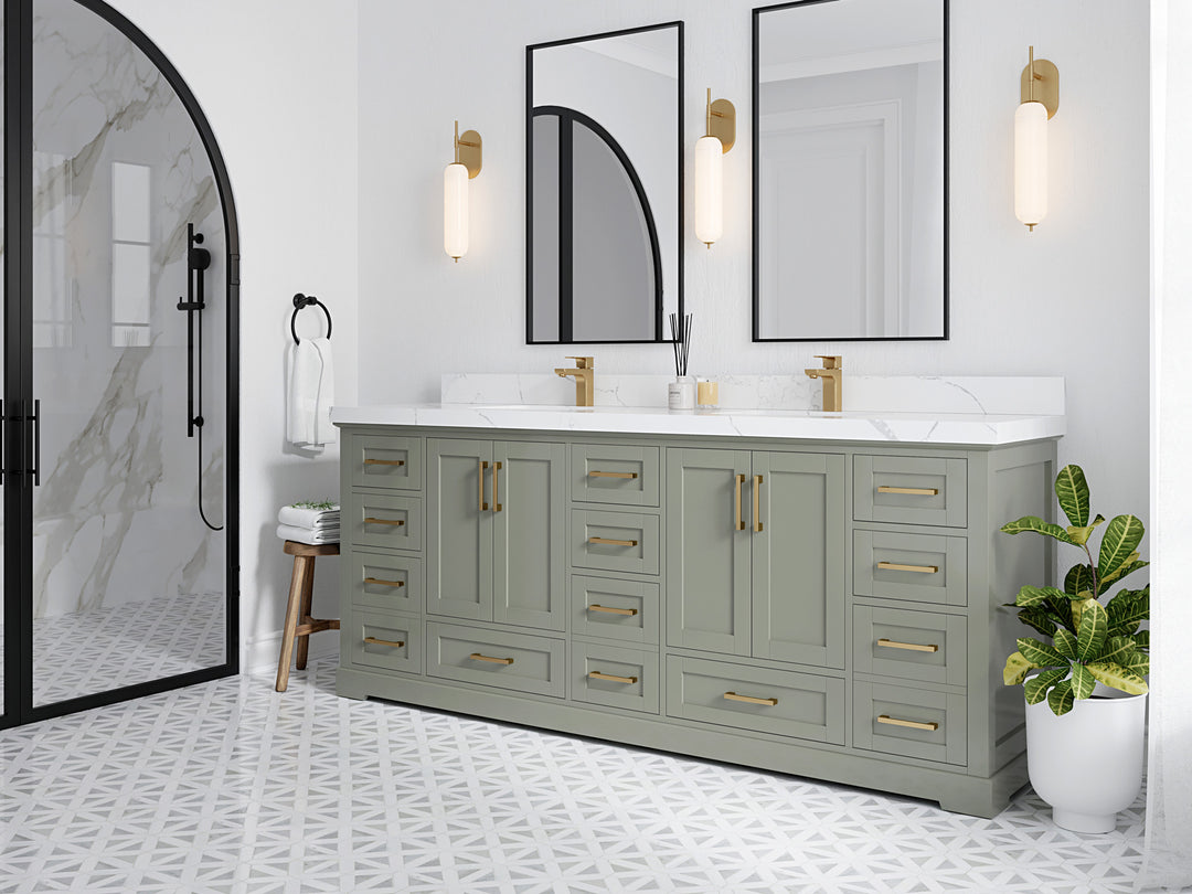 Boston 84 in. W x 22 in. D Double Sink Bathroom Vanity in Evergreen with Countertop - Side View