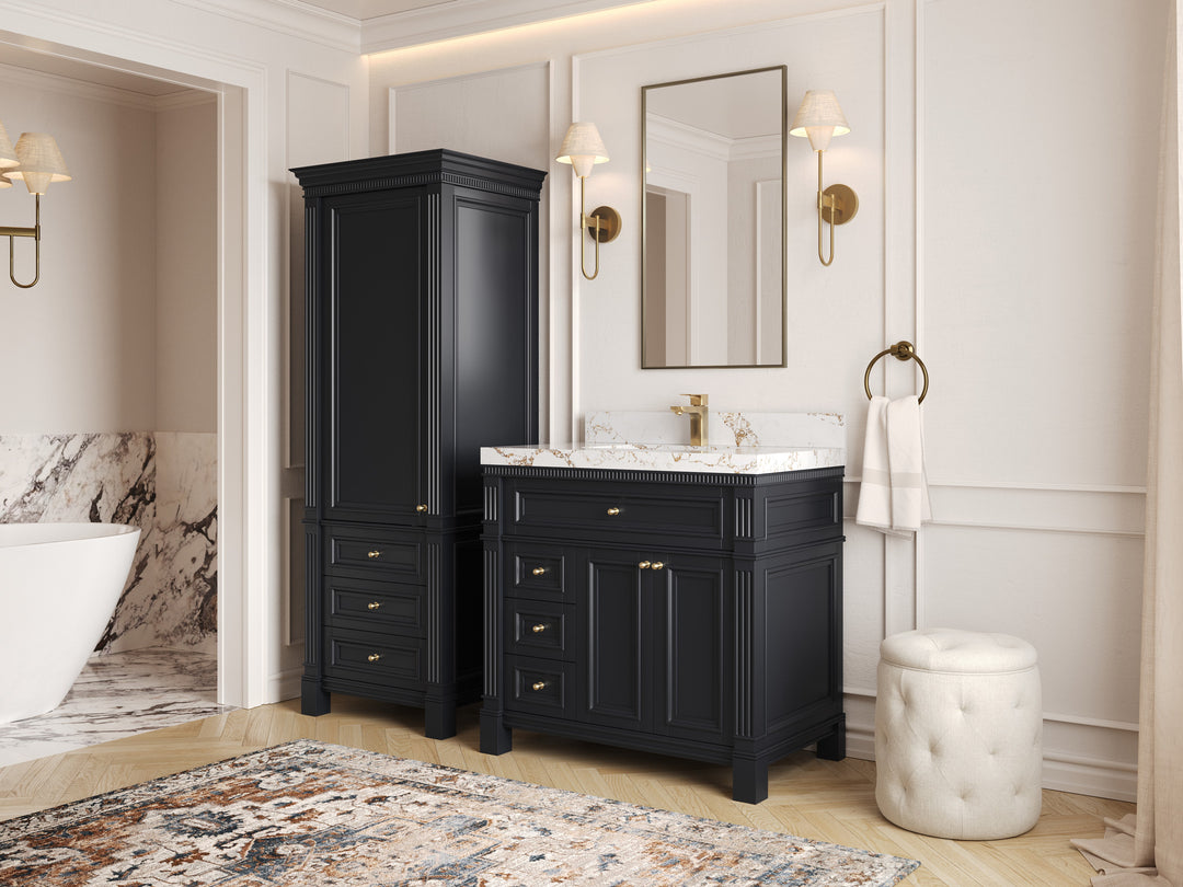 Paris 36 in. W x 22 in. D Center Sink Bathroom Vanity in  Black with Countertop - Side View 