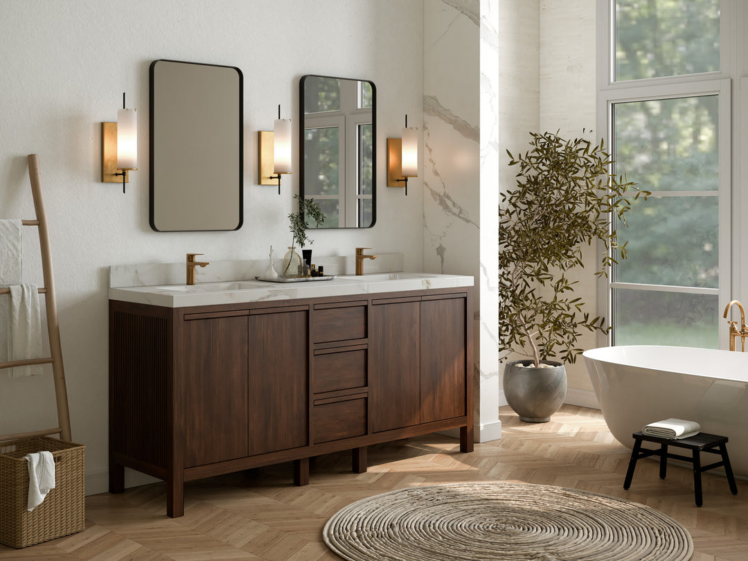 Elizabeth Teak 72 in. W x 22 in. D Double Sink Bathroom Vanity in Dark Walnut with Countertop - Side View