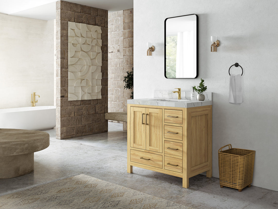 Malibu Teak Wood 36 in. W x 22 in. D Center Sink Bathroom Vanity