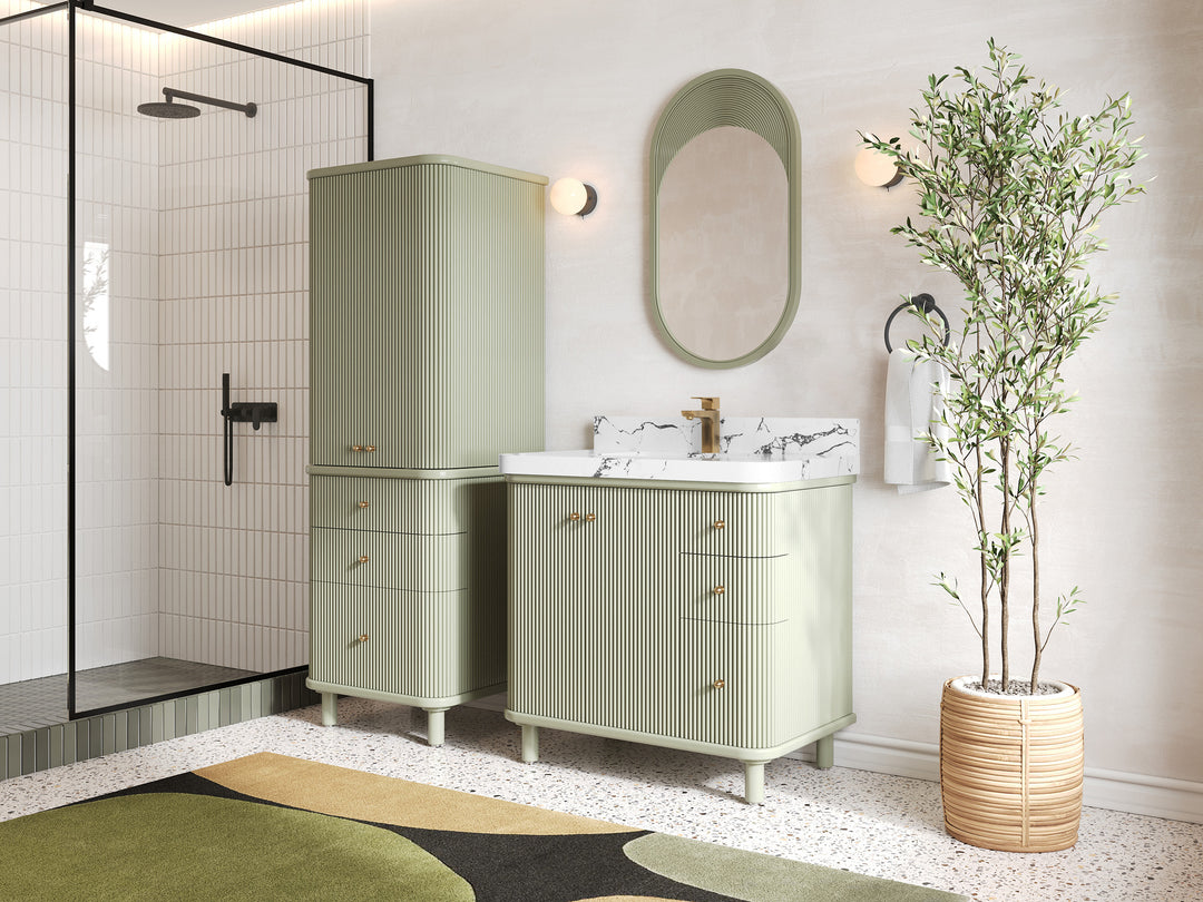Miami 36 in. W x 22 in. D Center Sink Bathroom Vanity in Evergreen with Countertop - Side View