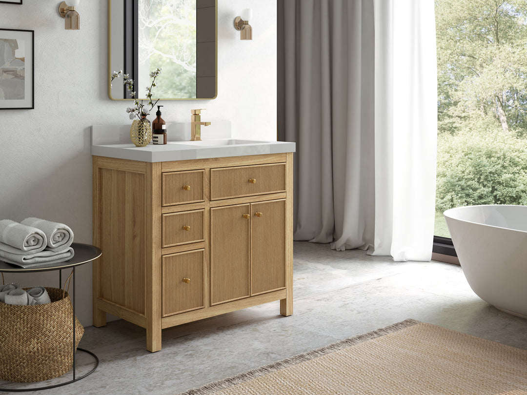 Sonoma Teak Wood 36 in. W x 22 in. D Right Offset Sink Bathroom Vanity