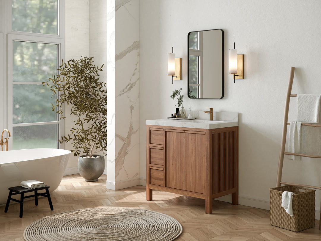 Elizabeth Teak 36 Right Offset in. W x 22 in. D Single Sink Bathroom Vanity in Dark Natural with Countertop - Side View