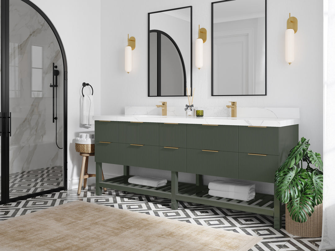 Catalina 84 in. W x 22 in. D Double Sink Bathroom Vanity in Pewter Green with Countertop - Side View
