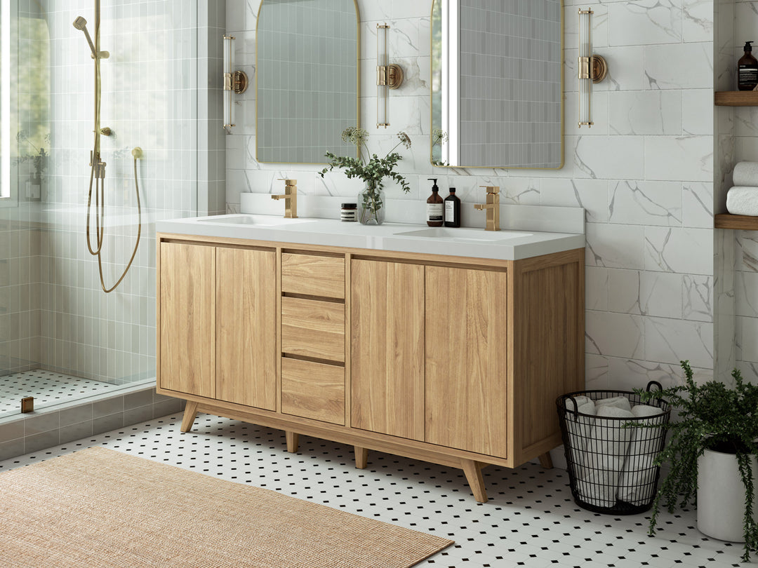 Madison Teak Wood 72 in. W x 22 in. D Double Sink Bathroom Vanity