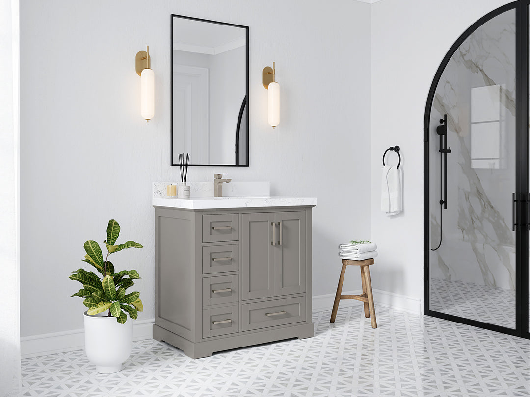 Boston 36 in. W x 22 in. D Single Sink Bathroom Vanity in Elephant Skin Gray with Countertop - Side View