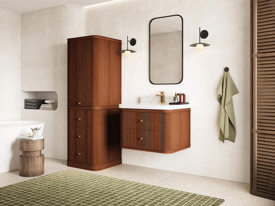 Hampton Floating Teak 30 in. W x 22 in. D Single Sink Bathroom Vanity with Countertop - Side View