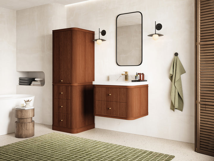 Hampton Floating Teak 30 in. W x 22 in. D Single Sink Bathroom Vanity (Dark Natural) - photo 2