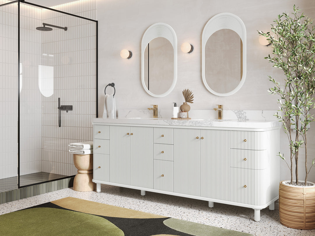 Miami 84 in. W x 22 in. D Double Sink Bathroom Vanity in White with Countertop - Side View