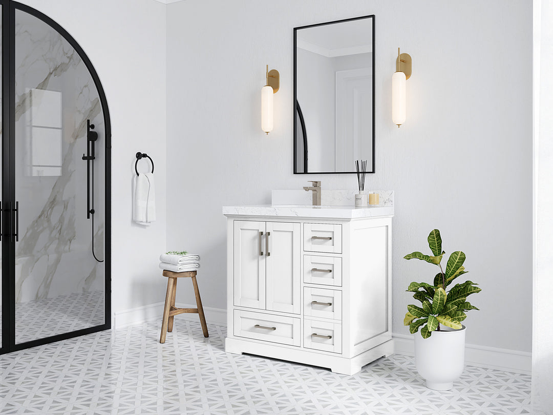 Boston 36 in. W x 22 in. D Single Sink Bathroom Vanity in White with Countertop - Side View