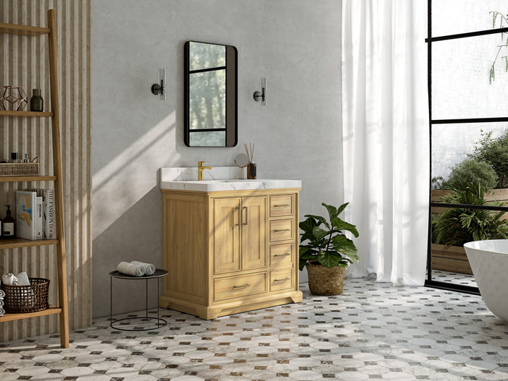 Charlotte 36 in. W x 22 in. D Left Offset Sink Bathroom Teak Wood Vanity - photo 2