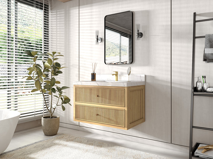 Sonoma Floating Teak 36 in. W x 22 in. D Center Sink Bathroom Vanity - photo 2