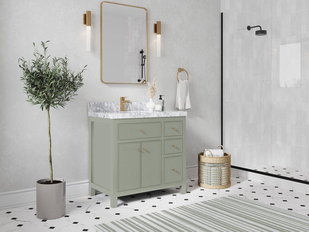 Sonoma 36 in. W x 22 in. D Left Offset Sink Bathroom Vanity in Evergreen with countertop - Side View