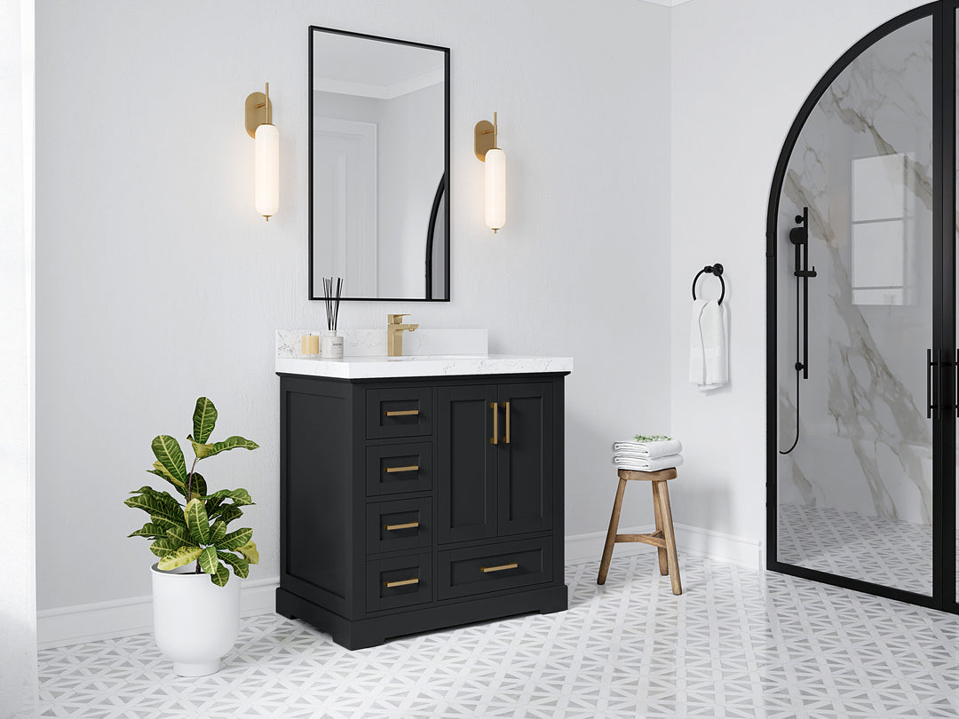 Boston 36 in. W x 22 in. D Single Sink Bathroom Vanity in Wrought Iron with Countertop - Side View