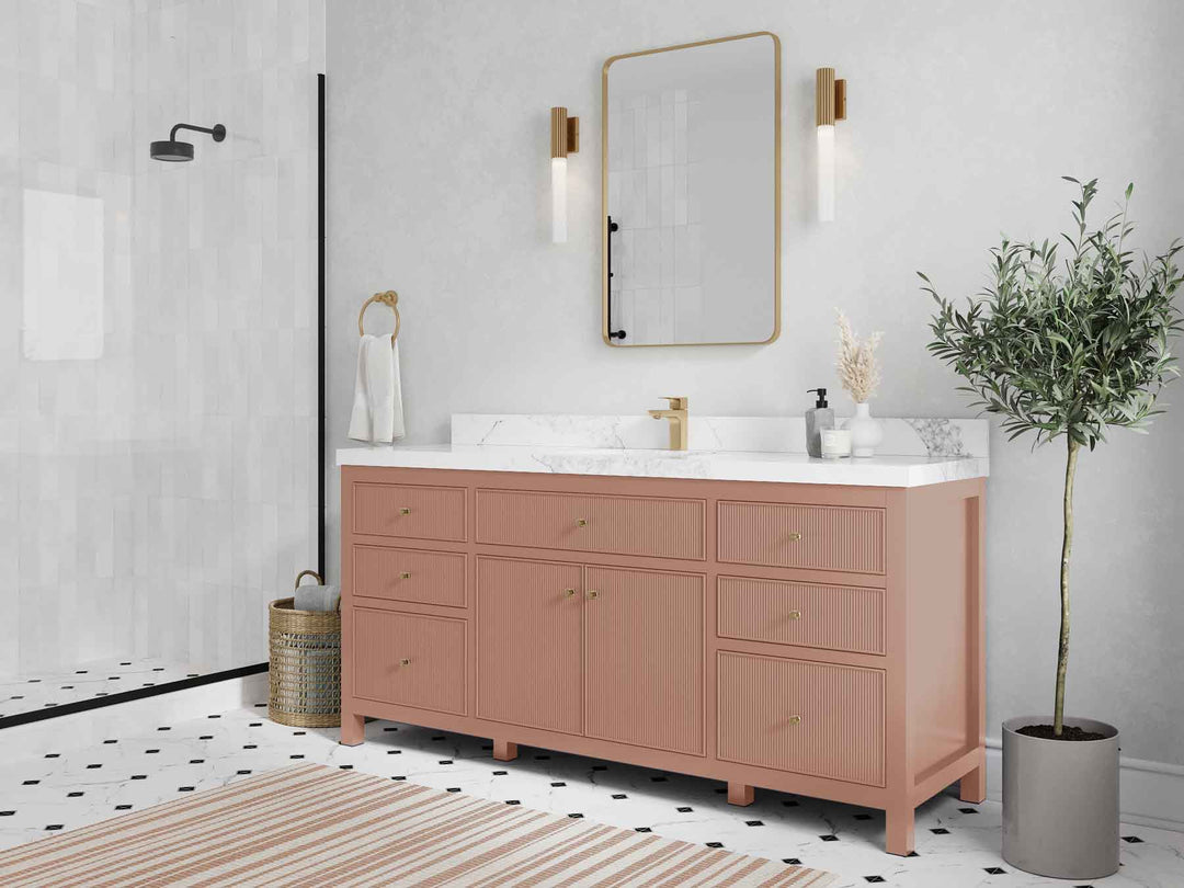 Sonoma 72 in W x 22 in D Free Standing Reeded Single Sink Bathroom Vanity | 
              
                Warm Terracotta
                
                  
             - SON_WTC_BRS_72S - photo №2